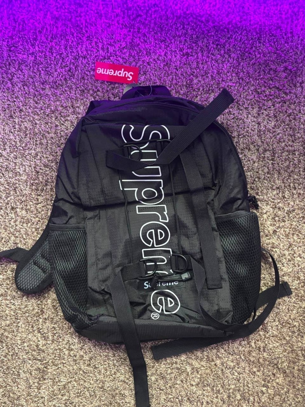 Supreme Black Backpack with White Vertical Logo